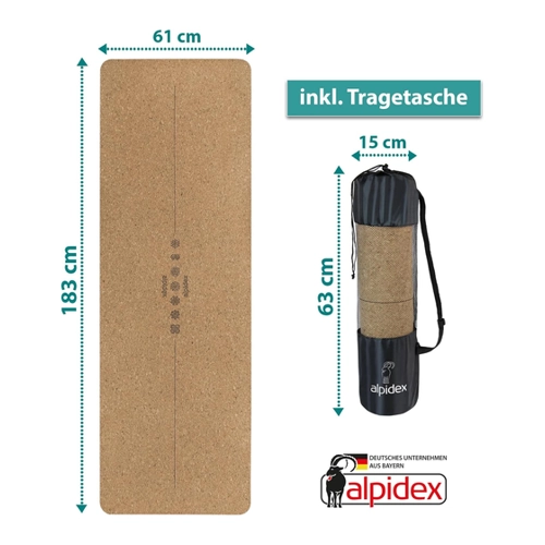 Bild von ALPIDEX Kork Yogamatte 183 x 61 x 0.6 cm - Bordeaux