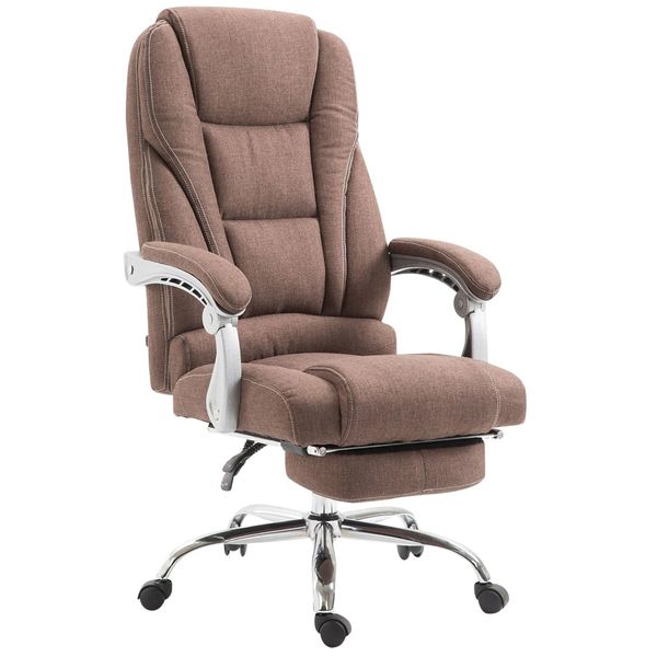 Bild von CLP Bürostuhl Pacific mit Stoffbezug | Schreibtischstuhl mit Laufrollen | Relaxsessel mit ausziehbarer Fußstütze | Max. Belastbarkeit 150 kg, Farbe:braun