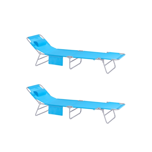 Bild von SoBuy Gartenliege 2-er Set mit Seitentasche Klappbar Metall Blau OGS35-Bx2