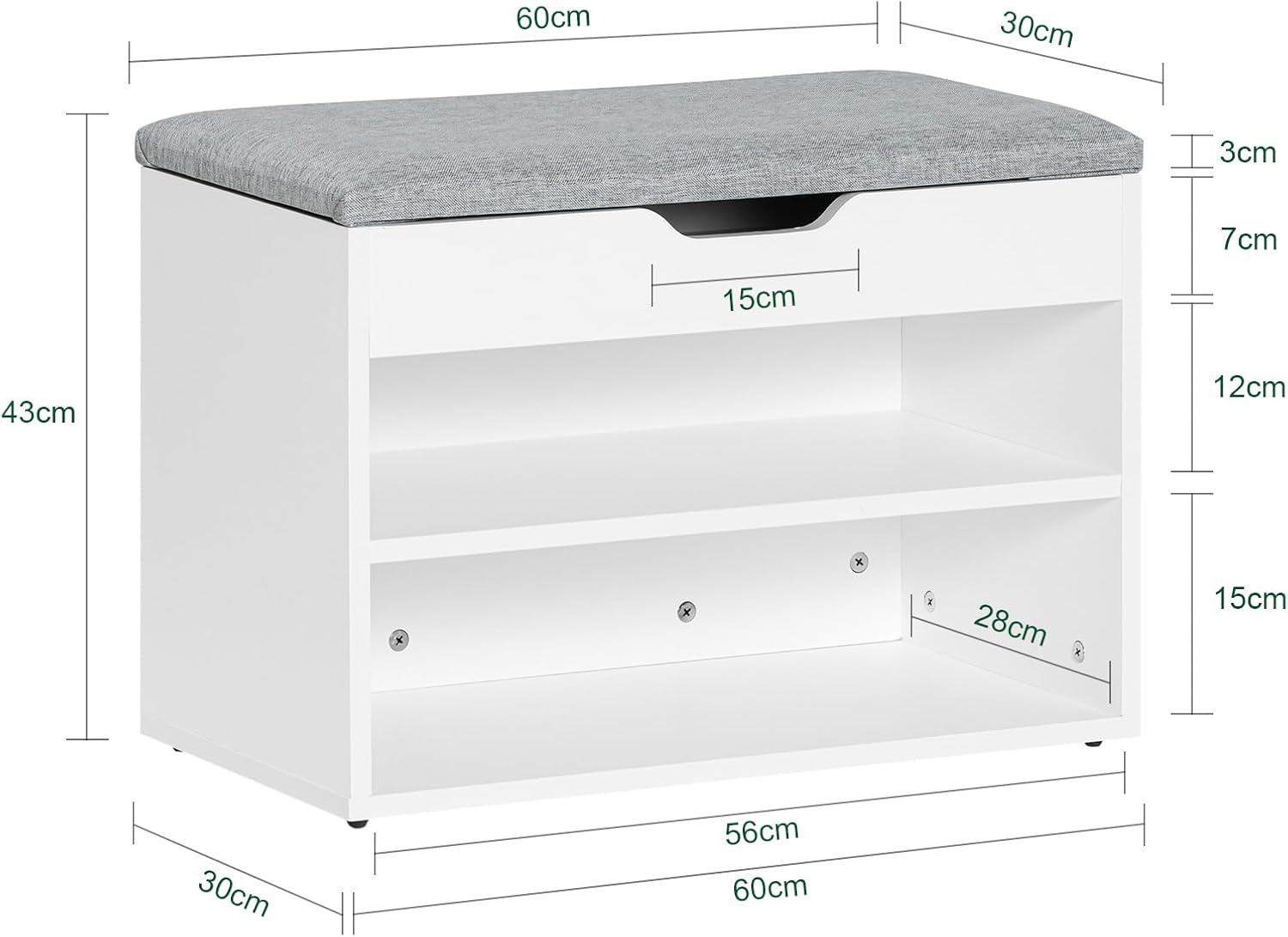 Bild von SoBuy FSR25-HG Schuhbank mit Sitzfläche Sitzbank Schuhregal Schuhschrank, Schuhtruhe Hellgrau BHT ca.: 60x43x30cm
