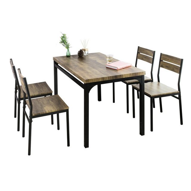 Bild von SoBuy Essgruppe FST72-Nx4+OGT28-N, 5-teilig Essgruppe Esstisch mit 4 Stühlen Sitzgruppe Küchentisch