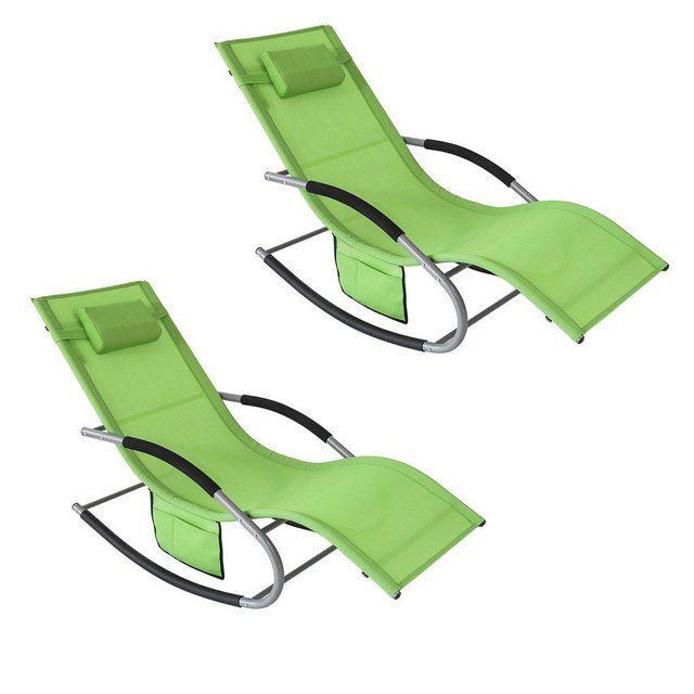 Bild von SoBuy Gartenliege OGS28x2, 2-er Set Swingliege Schaukelliege Sonnenliege Liegestuhl mit Tasche
