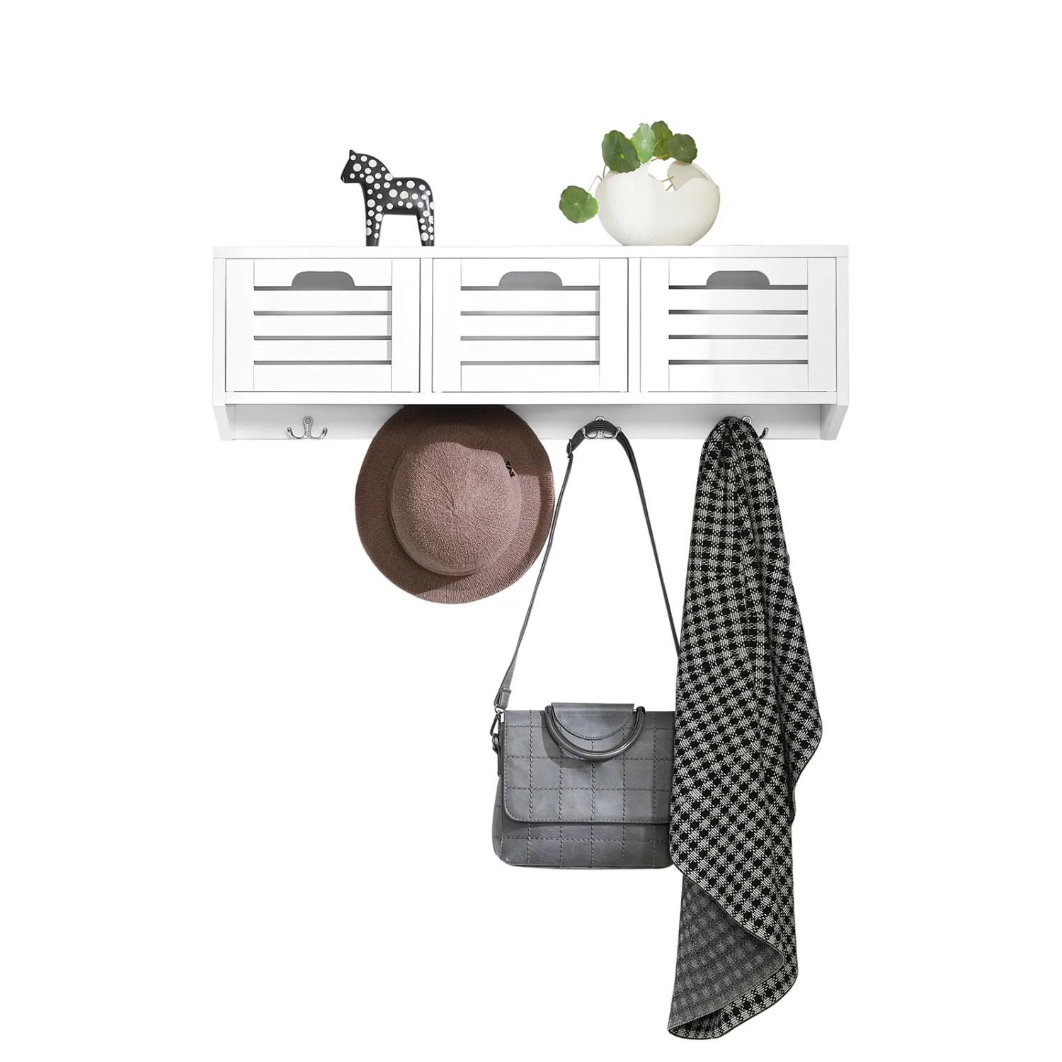 Bild von SoBuy Wandgarderobe FHK19, Flurgarderobe Kleiderhaken mit 3 Körben und 4 Haken