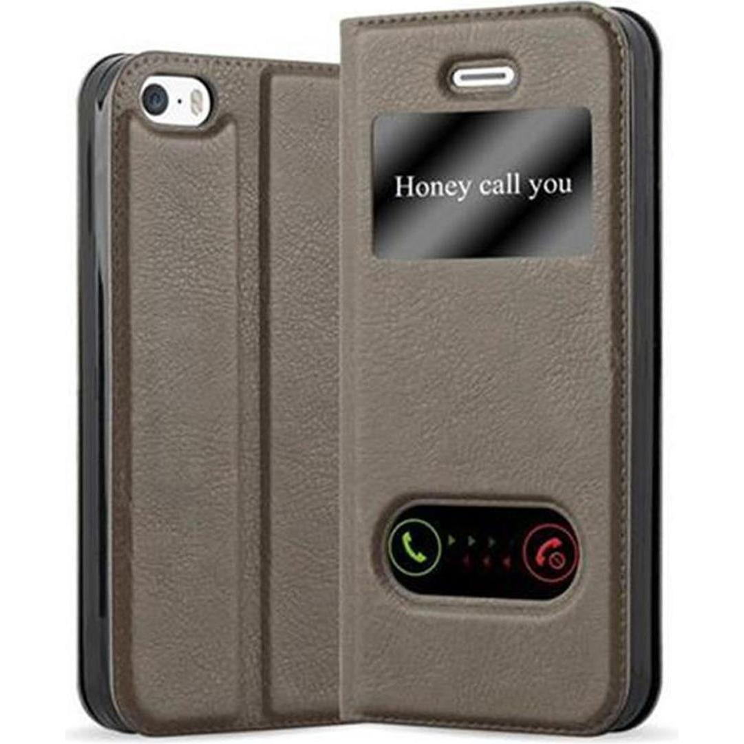 Bild von Cadorabo Book mit View Doppelfenster Cover (Apple iPhone 5), Smartphone Hülle, Braun