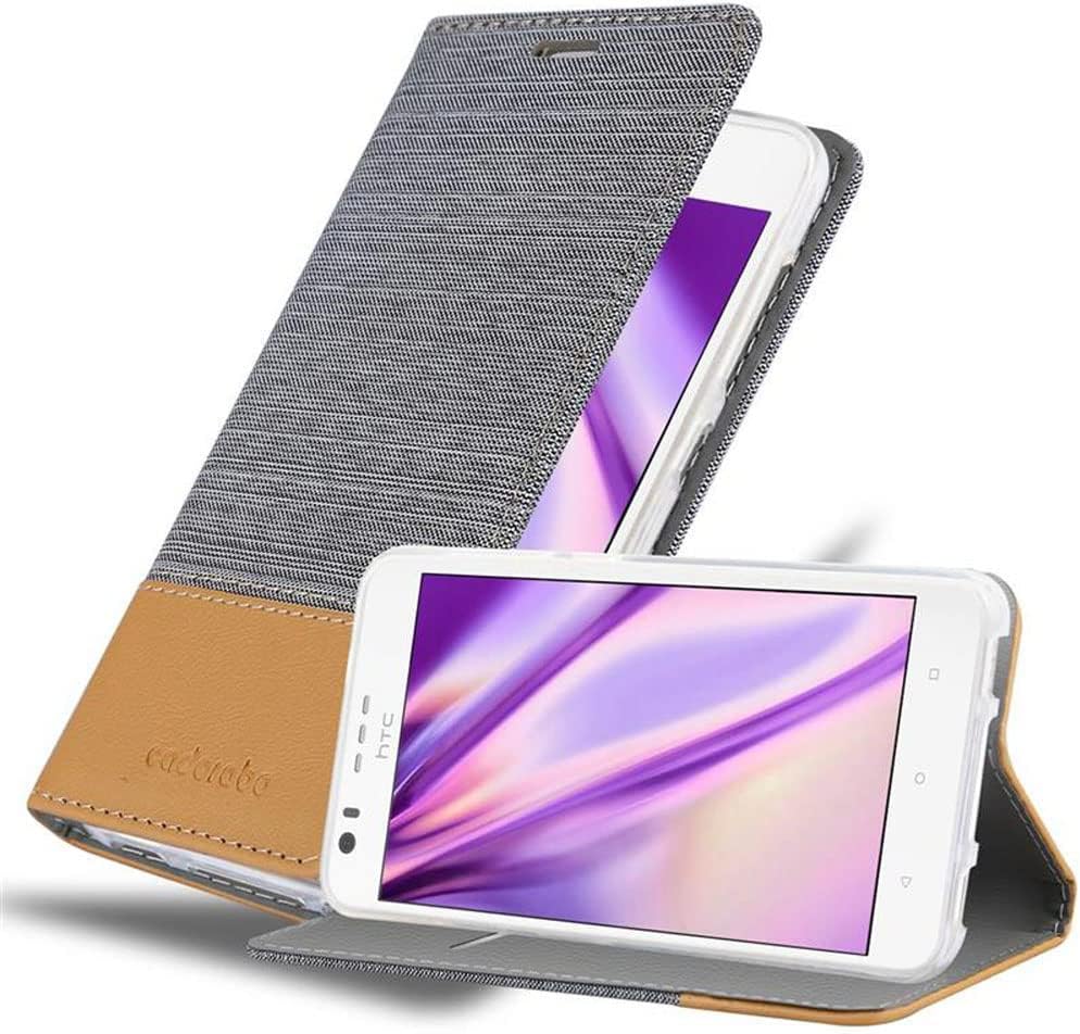 Bild von Cadorabo Hülle kompatibel mit HTC Desire 10 Lifestyle/Desire 825 aus Jeans und Kunst Leder Klappbare Magnetische [Kartenfächern] Cover Hülle für HTC Desire 10 Lifestyle/Desire 825 Tasche in Grau