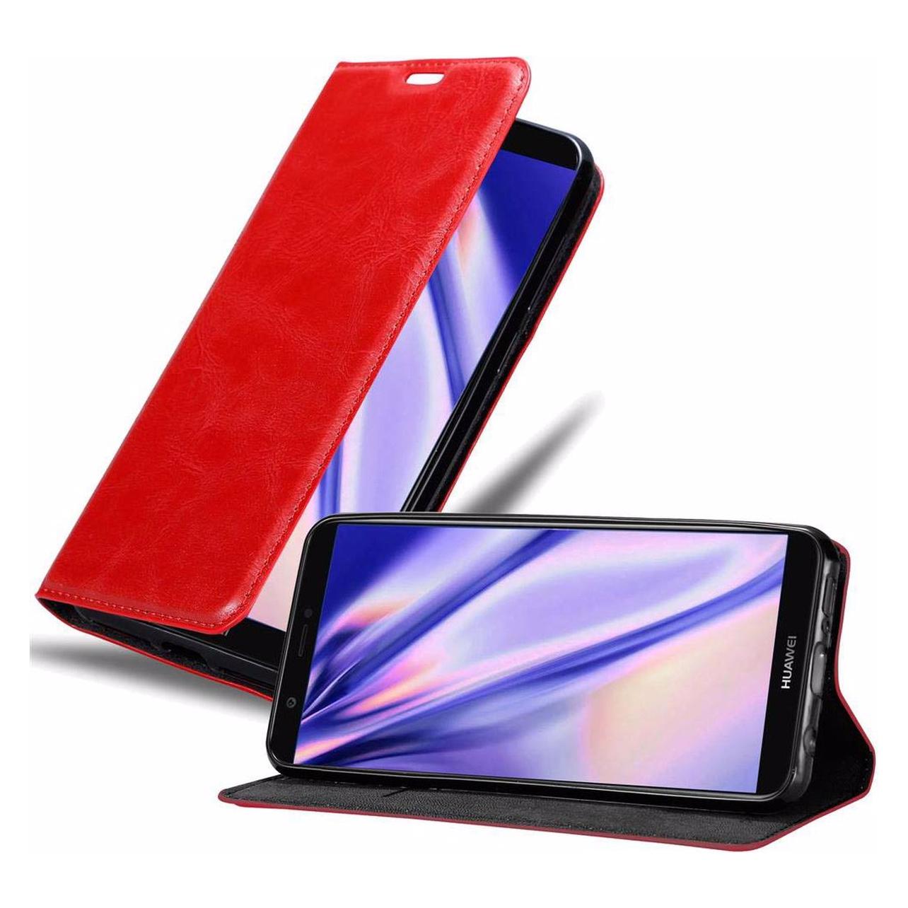 Bild von Cadorabo Book Invisible Magnet Cover (Huawei P Smart), Smartphone Hülle, Rot