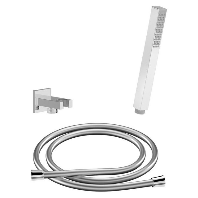 Bild von CHRIS BERGEN Brausegarnitur SET aus Handbrause, Wandanschlussbogen und Brauseschlauch, in Chrom