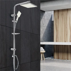 Bild von ECD Germany Duscharmatur Duscharmatur Edelstahl Handbrause mit Anti-Kalk Düsen Duschschlauch (Komplett-Set) Ovale Duschstange Eckige Kopfbrause Montagematerial Regenduschset