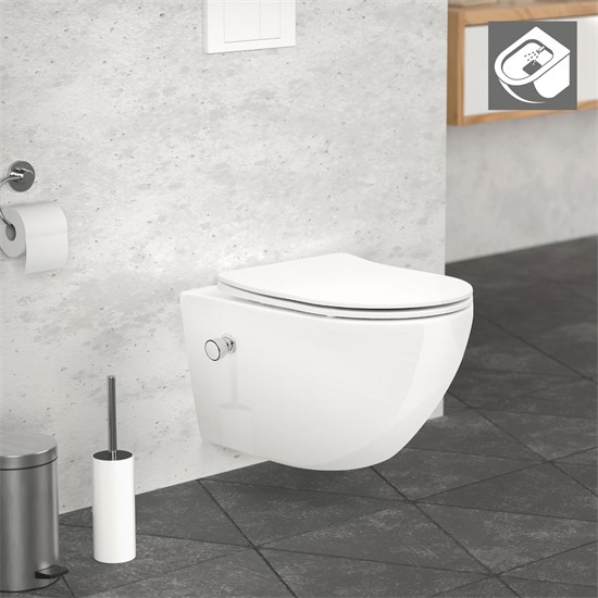 Bild von Wand-WC Hänge Toilette aus Keramik 55,5 cm lang Spülrandlos mit Bidet & Softclose Luxebath