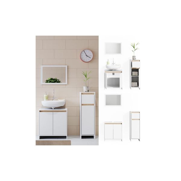 Bild von Vicco Badmöbel-Set Emma, Weiß/Sonoma, 3 Teile, mit Midischrank, (3-er Set, 3-St., 3-er Set)