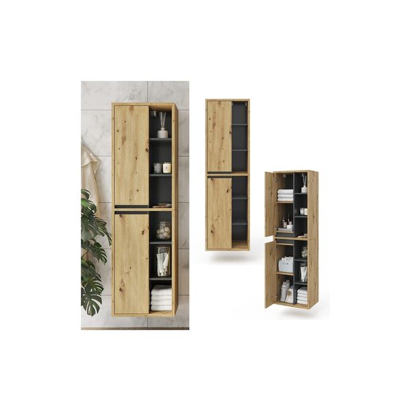 Bild von Vicco Badschrank Viola Eiche Hängeschrank Hochschrank 2 Türen Badmöbel Badregal