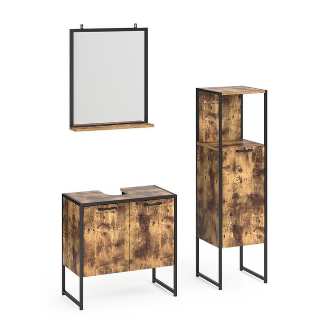 Bild von Vicco Badmöbel-Set Fyrk, Eiche rustikal/Schwarz, 3 Teile, mit Midischrank, (3-er Set, 3-St., 3-er Set)