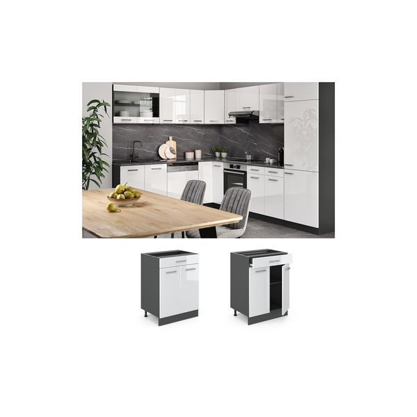 Bild von Vicco Küchenunterschrank R-Line, Weiß Hochglanz/Anthrazit, 60 cm mit Schublade, ohne Arbeitsplatte