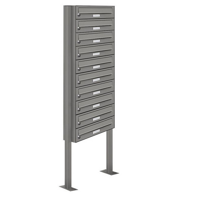 Bild von AL Briefkastensysteme Standbriefkasten 10 Fach Premium Briefkasten A4 in RAL 9007 Aluminium Grau wetterfest