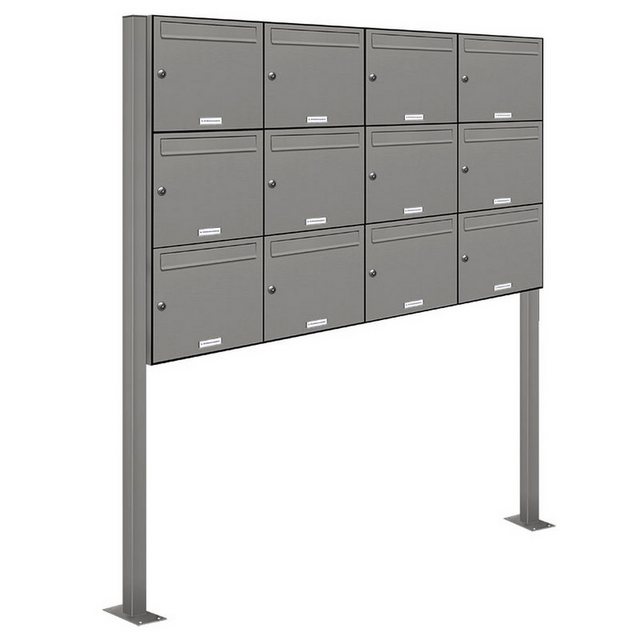 Bild von AL Briefkastensysteme Standbriefkasten 12 Fach Premium Briefkasten A4 in RAL 9007 Aluminium Grau wetterfest