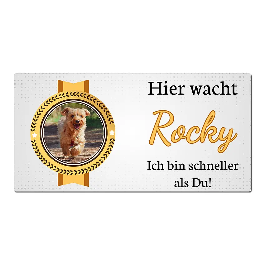 Bild von Hundewarnschild mit eigenem Foto und Wunschtext