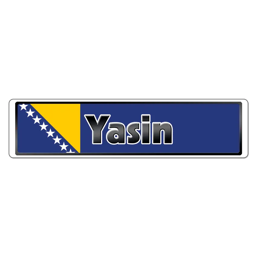 Bild von Namensschild mit Bosnien und Herzegowina Flagge und Ihrem Wunschtext