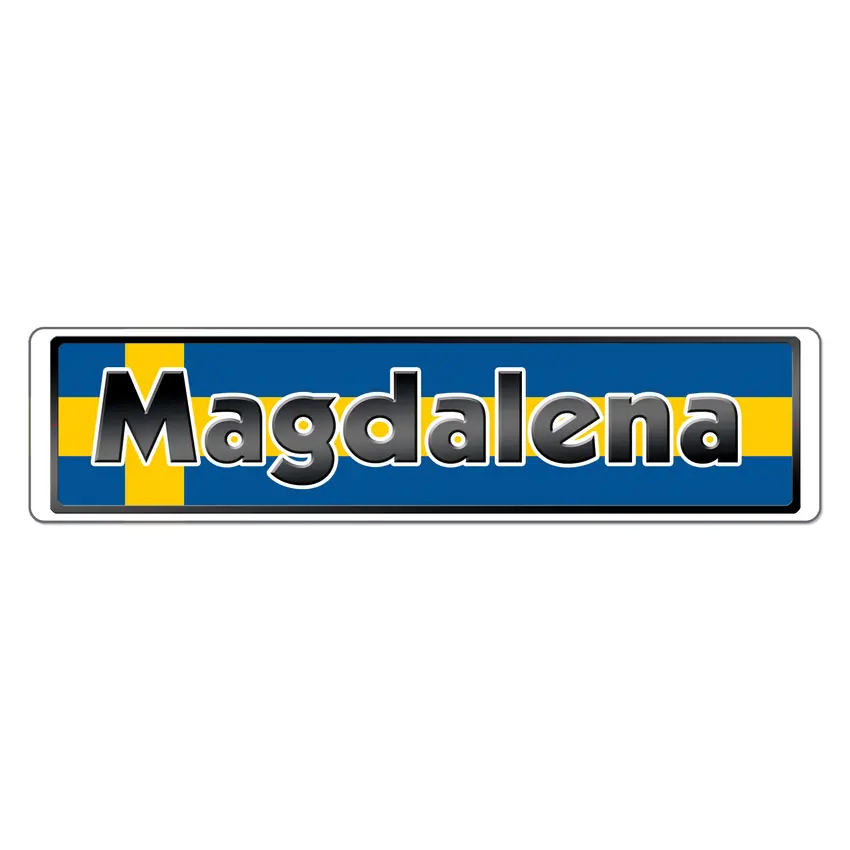 Bild von Namensschild mit schwedischer Flagge und Ihrem Wunschtext