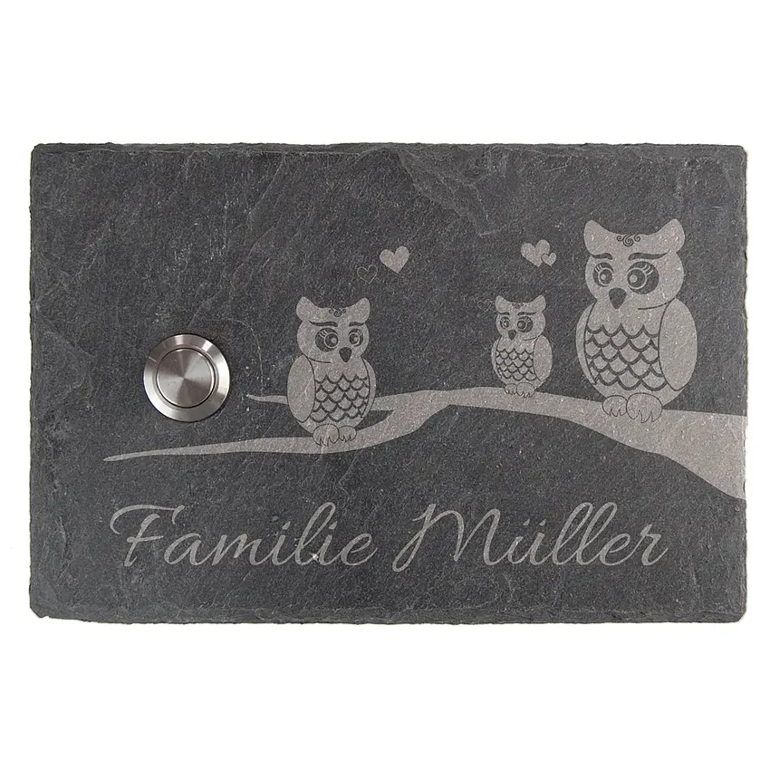 Bild von Klingel aus Schiefer 15 x 10 cm - Design Eule