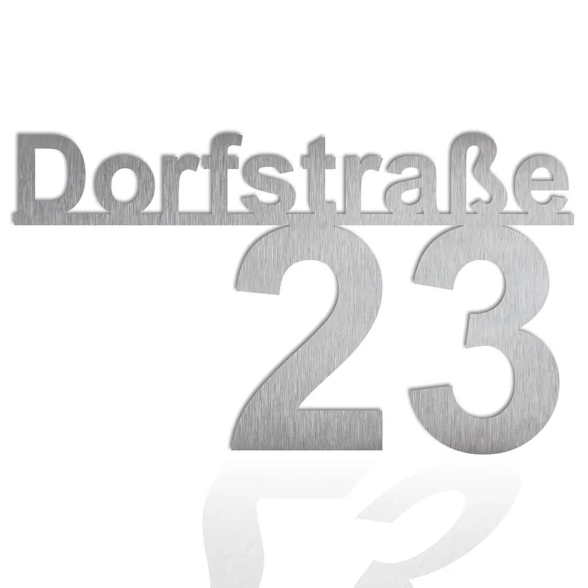 Bild von Edelstahl Hausnummer mit Straßenname - Design Minimal Art (Typ 5) | 100 cm lang