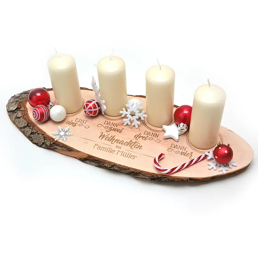 Bild von "Erst eins, dann zwei, ..." Baumscheibe für Adventslichter - mit Wunschnamen