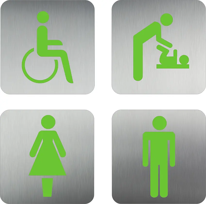 Bild von Türschild aus Edelstahl und Acryl für WC und Toilette in vielen Farben