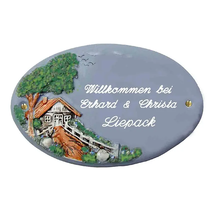 Bild von Keramik - Türschild Klassik Art in blaugrau