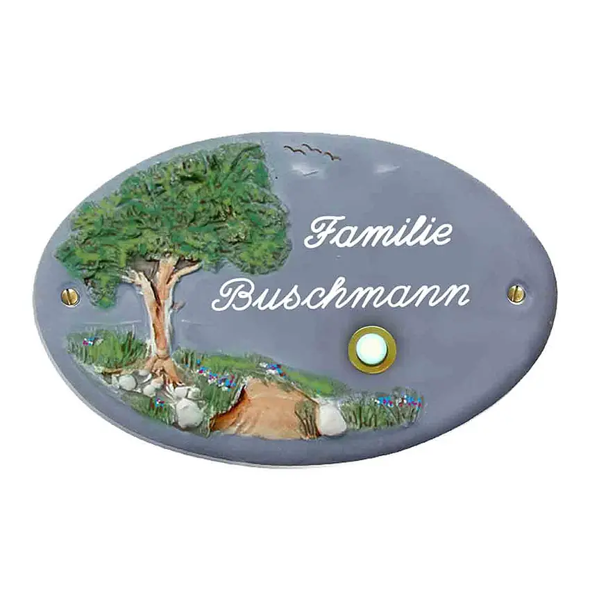 Bild von Keramik - Klingelschild Klassik Art in blaugrau