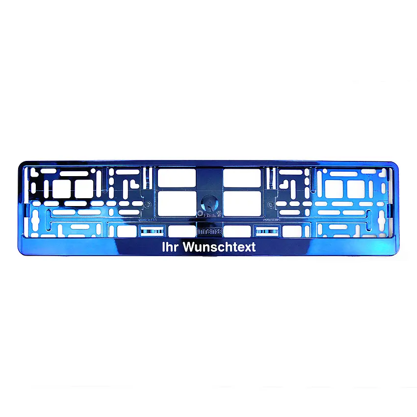 Bild von Kennzeichenhalter mit Wunschtext blau chrom - pro Stück