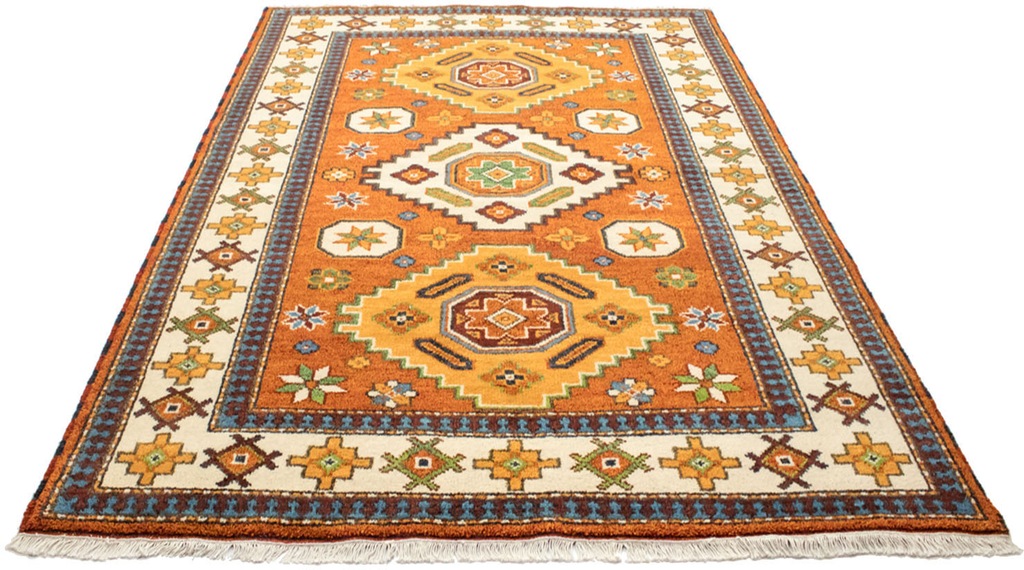 Bild von morgenland Wollteppich "Kazak Teppich handgeknüpft orange", rechteckig, 18 mm Höhe