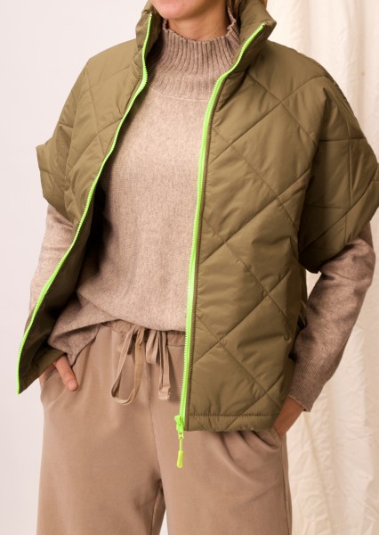Bild von Steppweste mit neonfarbenem Reißverschluss khaki/neongrün OneSize ""
