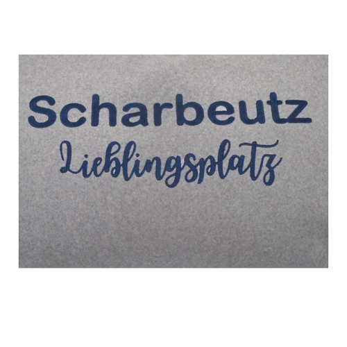 Bild von Kissenhülle Lieblingsplatz Scharbeutz 30x50 cm grau/dunkelblau
