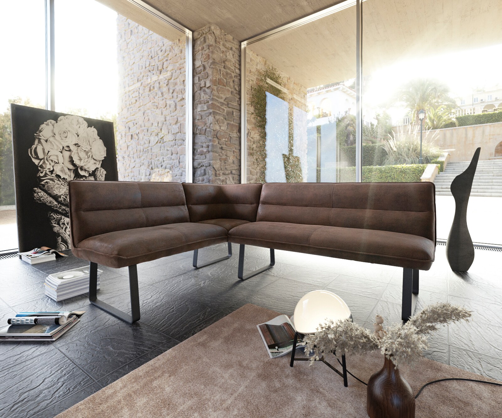 Bild von DeLife DELIFE Eckbank Salvo 200x160 cm Braun Vintage Metall Schwarz Variabel (12747)