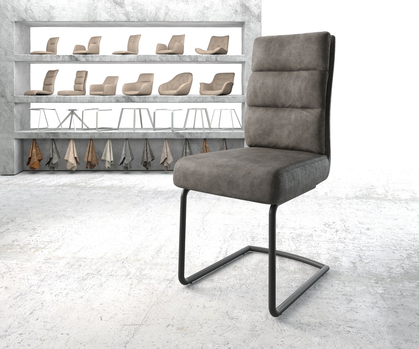 Bild von DELIFE Schwingstuhl Pela-Flex Anthrazit Vintage Freischwinger rund Schwarz  Taschenfederkern, Esszimmerstühle