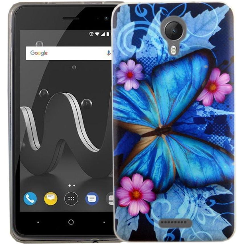 Bild von König Design Wiko Jerry 2 Handyhülle Schutzcase Blauer Schmetterling Cover Bumper Schale Etui (Wiko Jerry 2), Smartphone Hülle, Blau