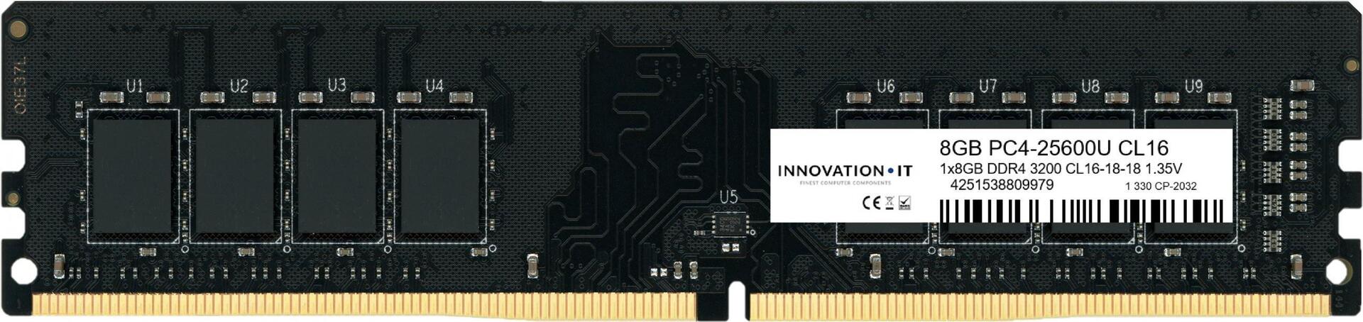Bild von Innovation IT 3200 8GB CL16-18-18 1.35V LD 8-Chip Speichermodul 1 x 8 GB DDR4 3200 MHz (1 x 8GB, 3200 MHz, DDR4-RAM, DIMM), RAM, Schwarz