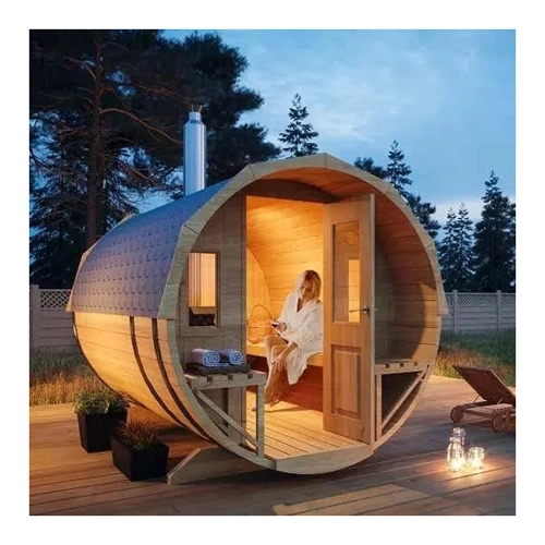 Bild von FinnTherm Fass-Sauna Sam Saunaofen:ohne Ofen|Ausführung:Premium-Thermoholz|Bauweise:Bausatz