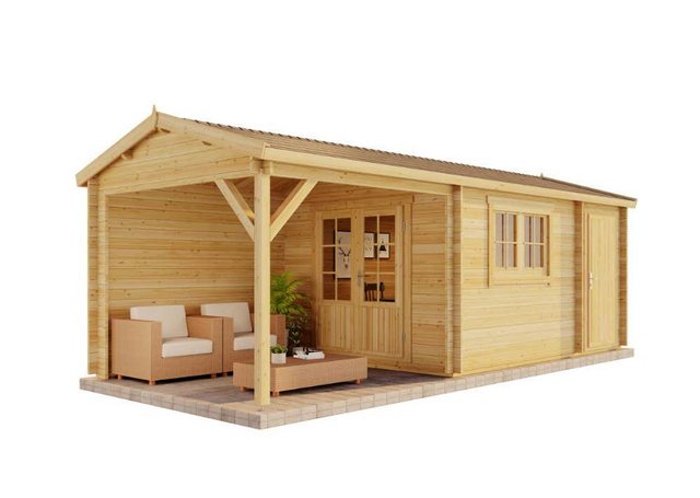 Bild von Alpholz Gartenhaus Burgsee-40 Satteldach 714 cm x 322 cm Hellbraun