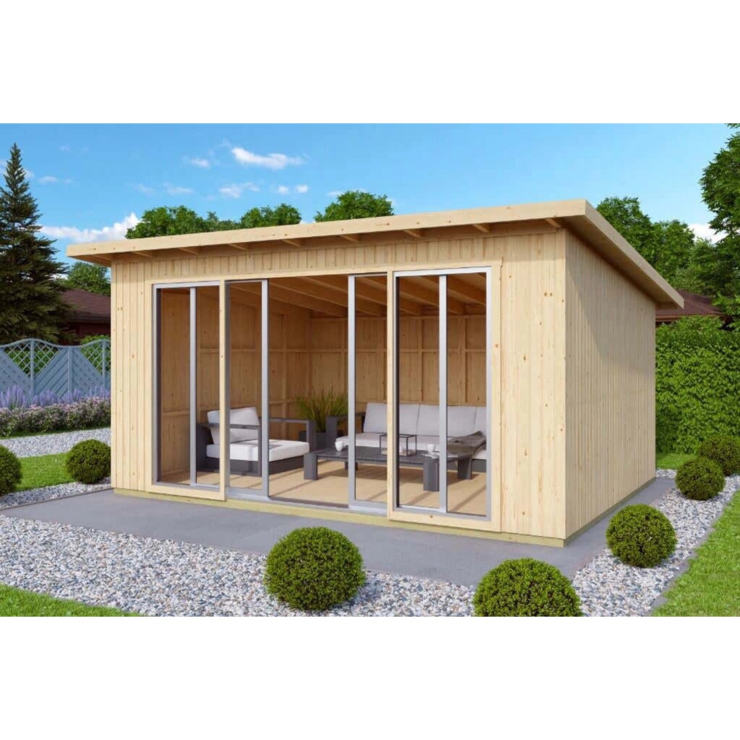 Bild von Alpholz Gartenhaus Johanna Pultdach 478 cm x 389 cm Hellbraun