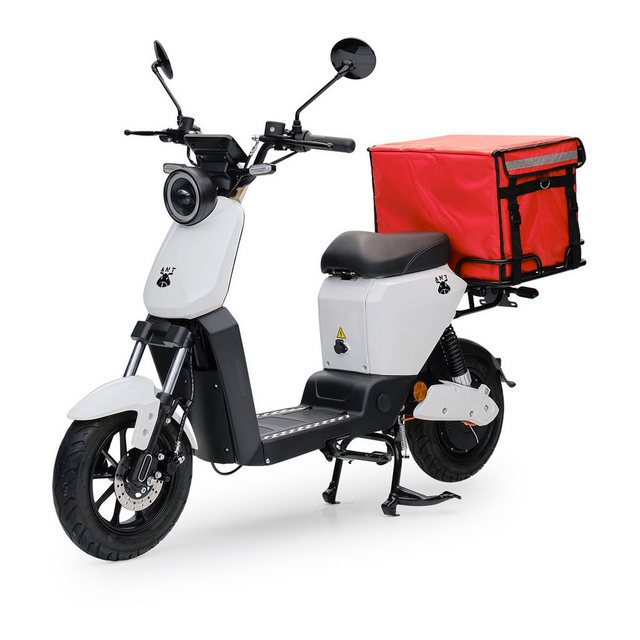 Bild von Burnout E-Motorroller Lieferroller ANT weiß Einzelakku, 800 W, 45 km/h, USB Ladedose für Handy Navi etc., E-Roller inkl. Thermo-Liefertasche