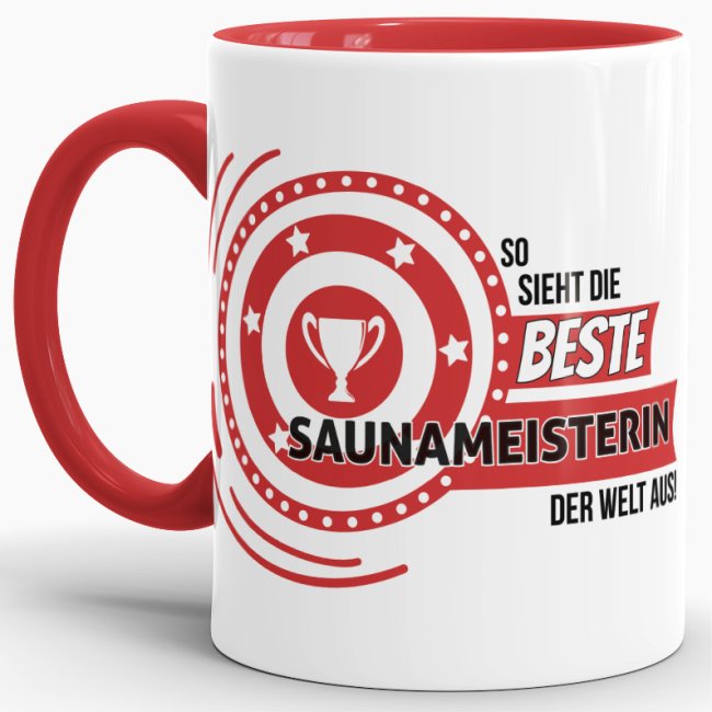 Bild von Berufe-Tasse - So sieht die beste Saunameisterin aus - Rot