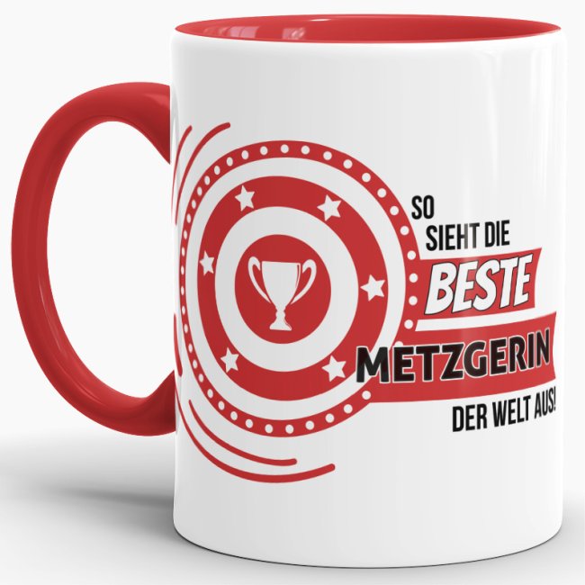 Bild von Berufe-Tasse - So sieht die beste Metzgerin aus - Rot
