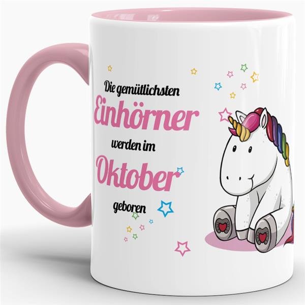 Bild von Tasse - Die gemütlichsten Einhörner werden im Oktober geboren - Rosa