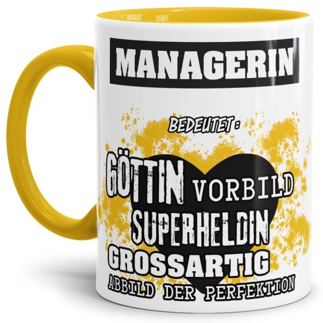 Bild von Berufe-Tasse in Gelb - Bedeutung einer Managerin