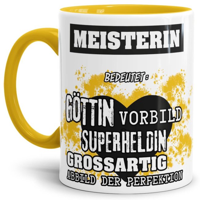 Bild von Berufe-Tasse in Gelb - Bedeutung einer Meisterin