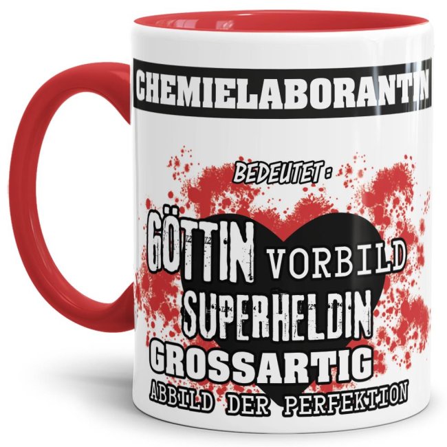 Bild von Berufe-Tasse in Rot - Bedeutung einer Chemielaborantin