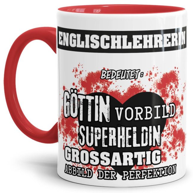 Bild von Berufe-Tasse in Rot - Bedeutung einer Englischlehrerin