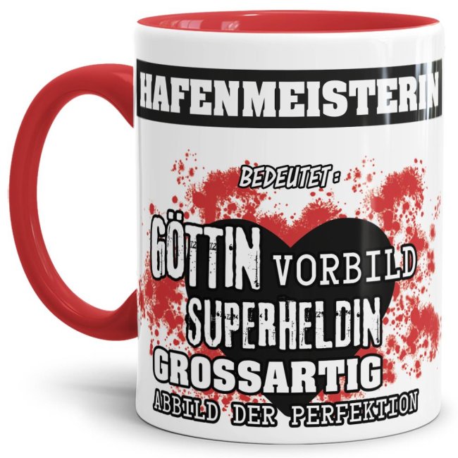 Bild von Berufe-Tasse in Rot - Bedeutung einer Hafenmeisterin