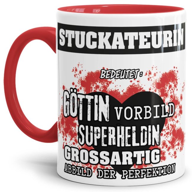 Bild von Berufe-Tasse in Rot - Bedeutung einer Stuckateurin