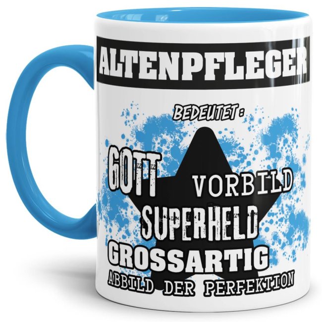 Bild von Berufe-Tasse - Bedeutung eines Altenpflegers - Hellblau
